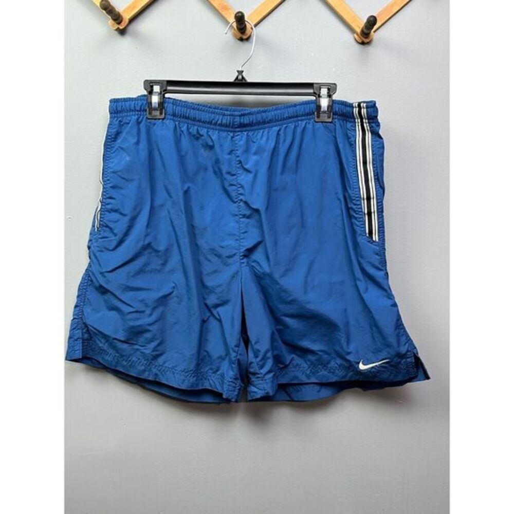 NIKE swim trunks men's large nylon mesh liner pockets blue Striped‎ Retro